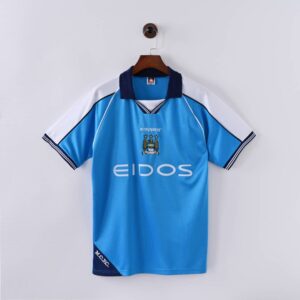 Manchester City 1999–2001 home football shirt by Le Coq Sportif, featuring the EIDOS sponsor on the front
